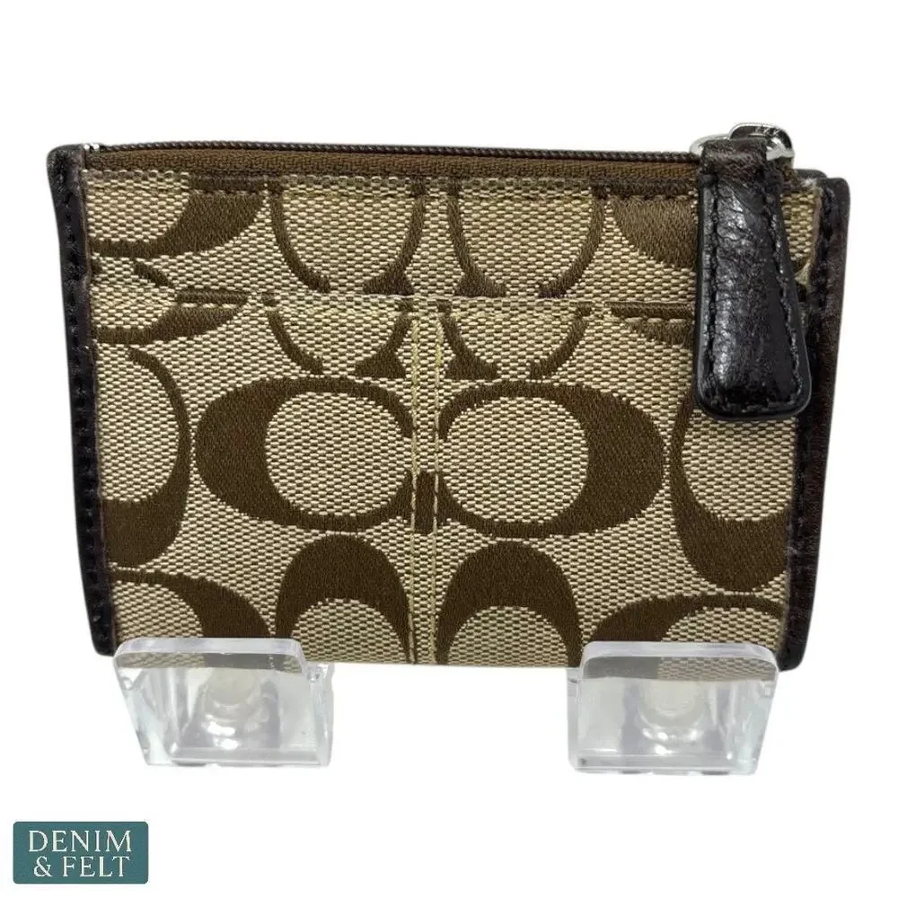 Coach‎ Signature Canvas Zip Coin Pouch with Pink Lining & Key Ring Chain